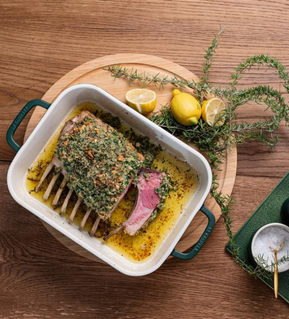 Roast Rack of Lamb with Butter, Rosemary, Lemon & Garlic Crust